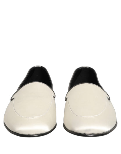 Dolce & Gabbana Men's Leather & Satin Flat Loafer Slip-On Shoes - Multicolor White Print