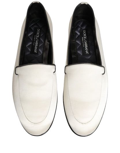 Dolce & Gabbana Men's Leather & Satin Flat Loafer Slip-On Shoes - Multicolor White Print