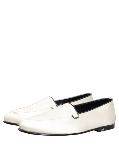 Dolce & Gabbana Men's Leather & Satin Flat Loafer Slip-On Shoes - Multicolor White Print