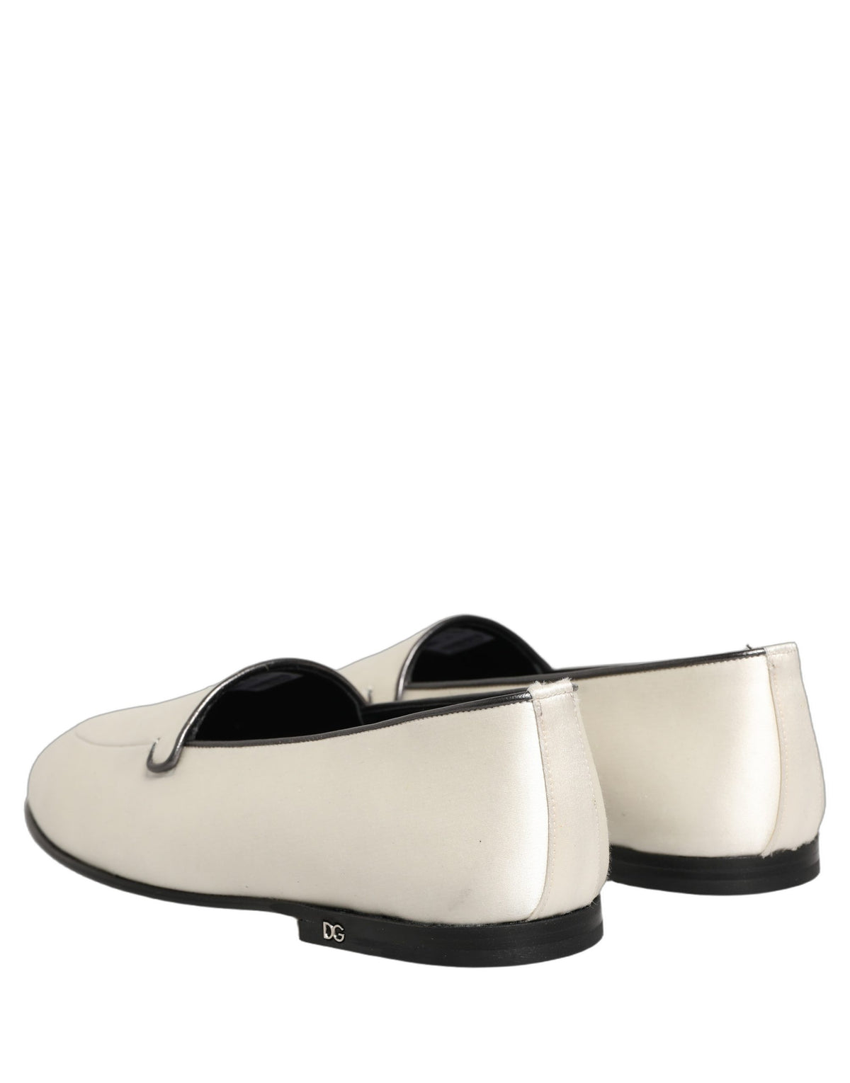 Dolce & Gabbana Men's Leather & Satin Flat Loafer Slip-On Shoes - Multicolor White Print