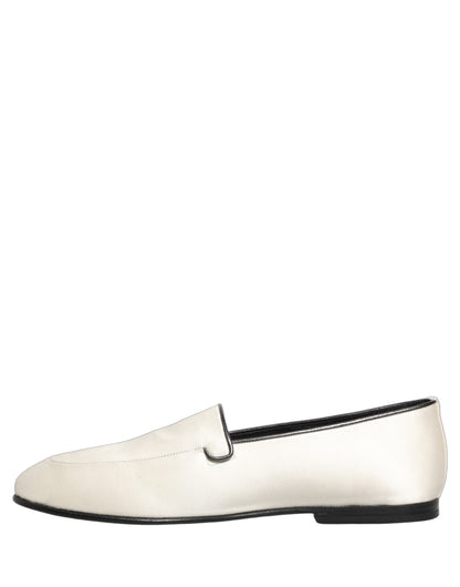 Dolce & Gabbana Men's Leather & Satin Flat Loafer Slip-On Shoes - Multicolor White Print