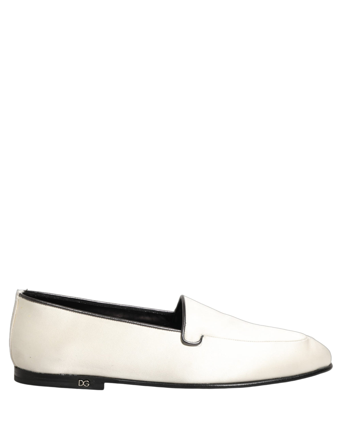 Dolce & Gabbana Men's Leather & Satin Flat Loafer Slip-On Shoes - Multicolor White Print