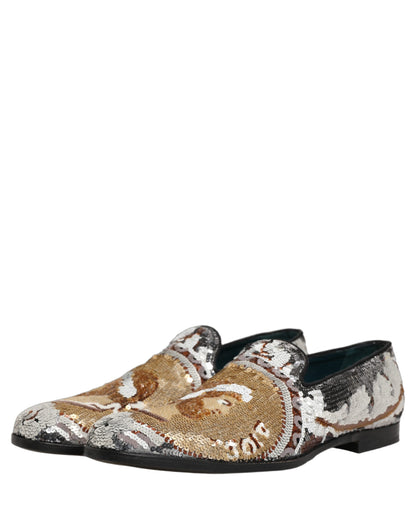 Dolce & Gabbana Men's Leather Loafer Slip-On Shoes - Gold White