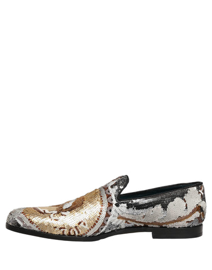 Dolce & Gabbana Men's Leather Loafer Slip-On Shoes - Gold White