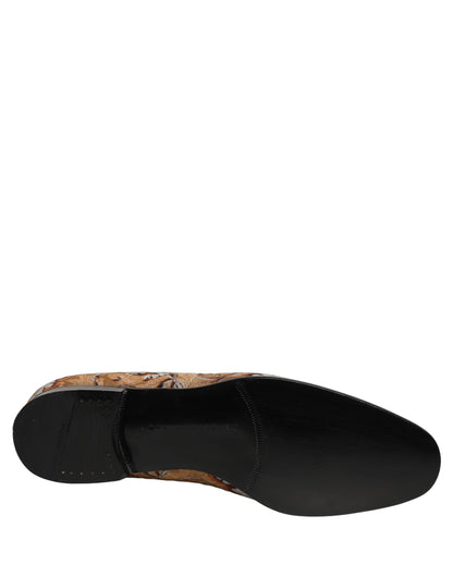 Dolce & Gabbana Men's Leather Loafer Slip-On Shoes - Cream Gold Patterned