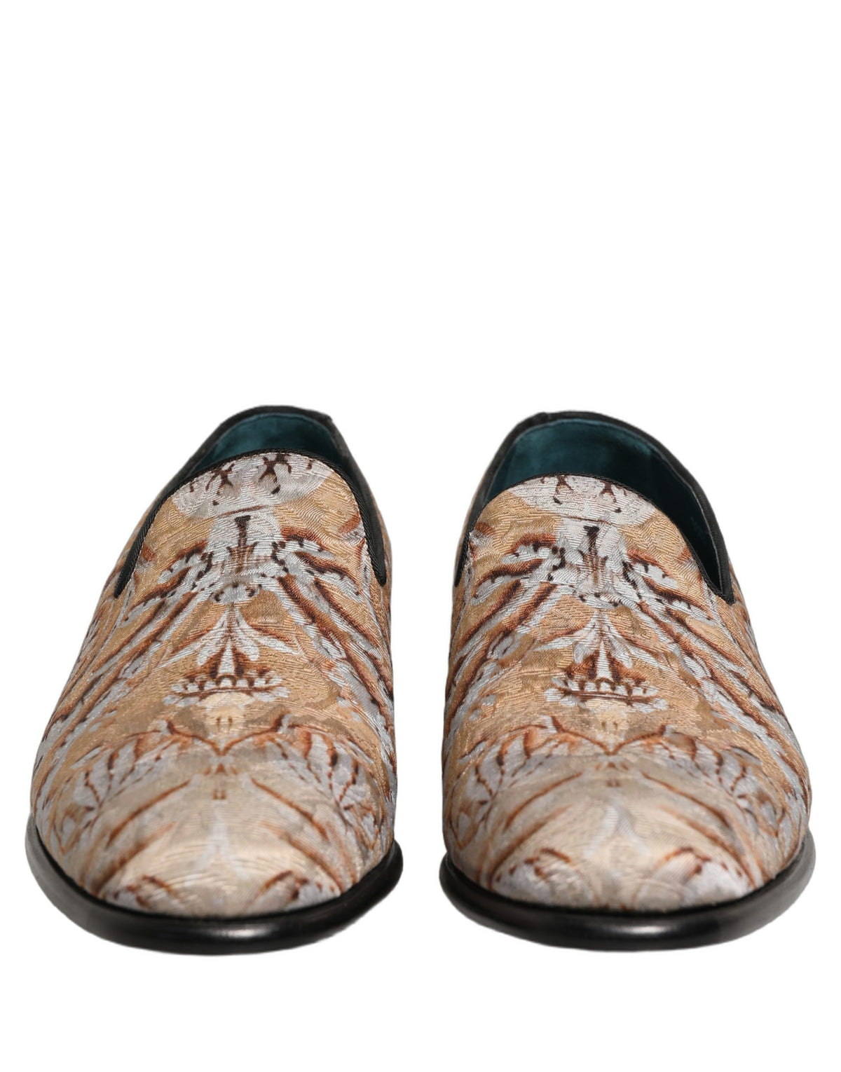 Dolce & Gabbana Men's Leather Loafer Slip-On Shoes - Cream Gold Patterned