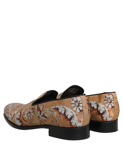 Dolce & Gabbana Men's Leather Loafer Slip-On Shoes - Cream Gold Patterned