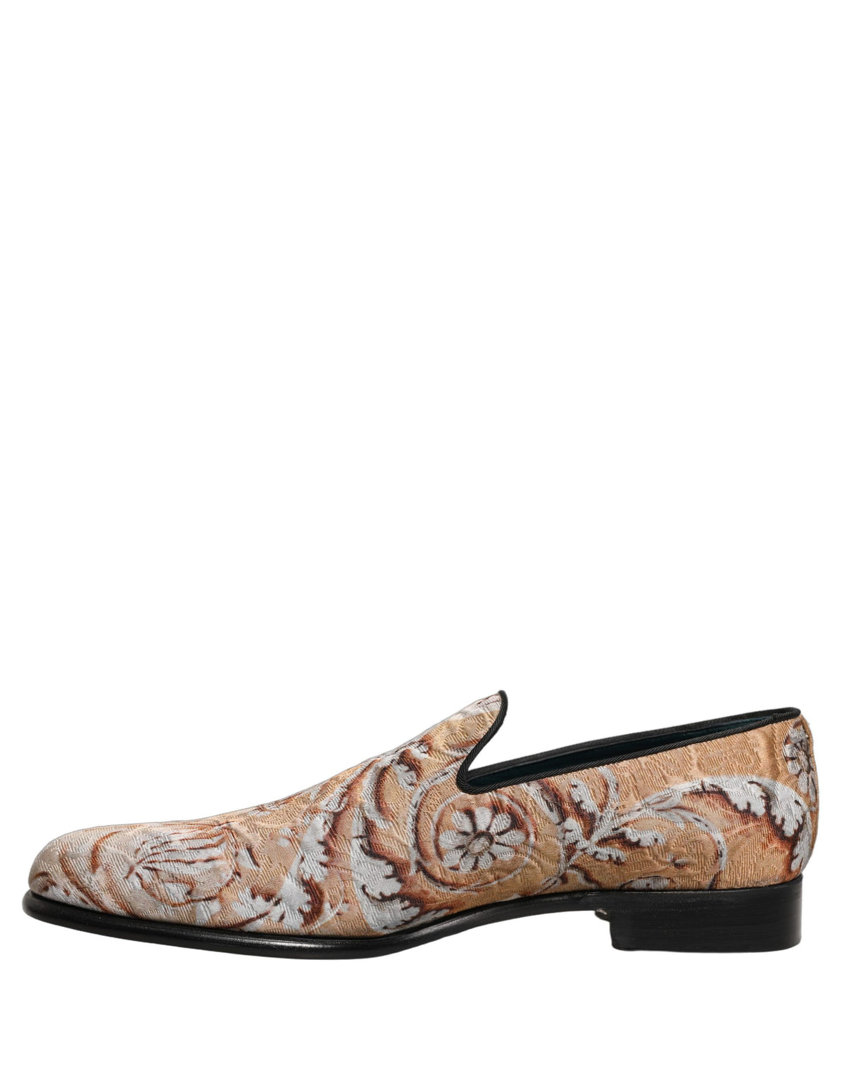 Dolce & Gabbana Men's Leather Loafer Slip-On Shoes - Cream Gold Patterned