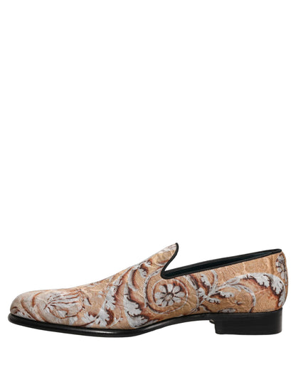 Dolce & Gabbana Men's Leather Loafer Slip-On Shoes - Cream Gold Patterned