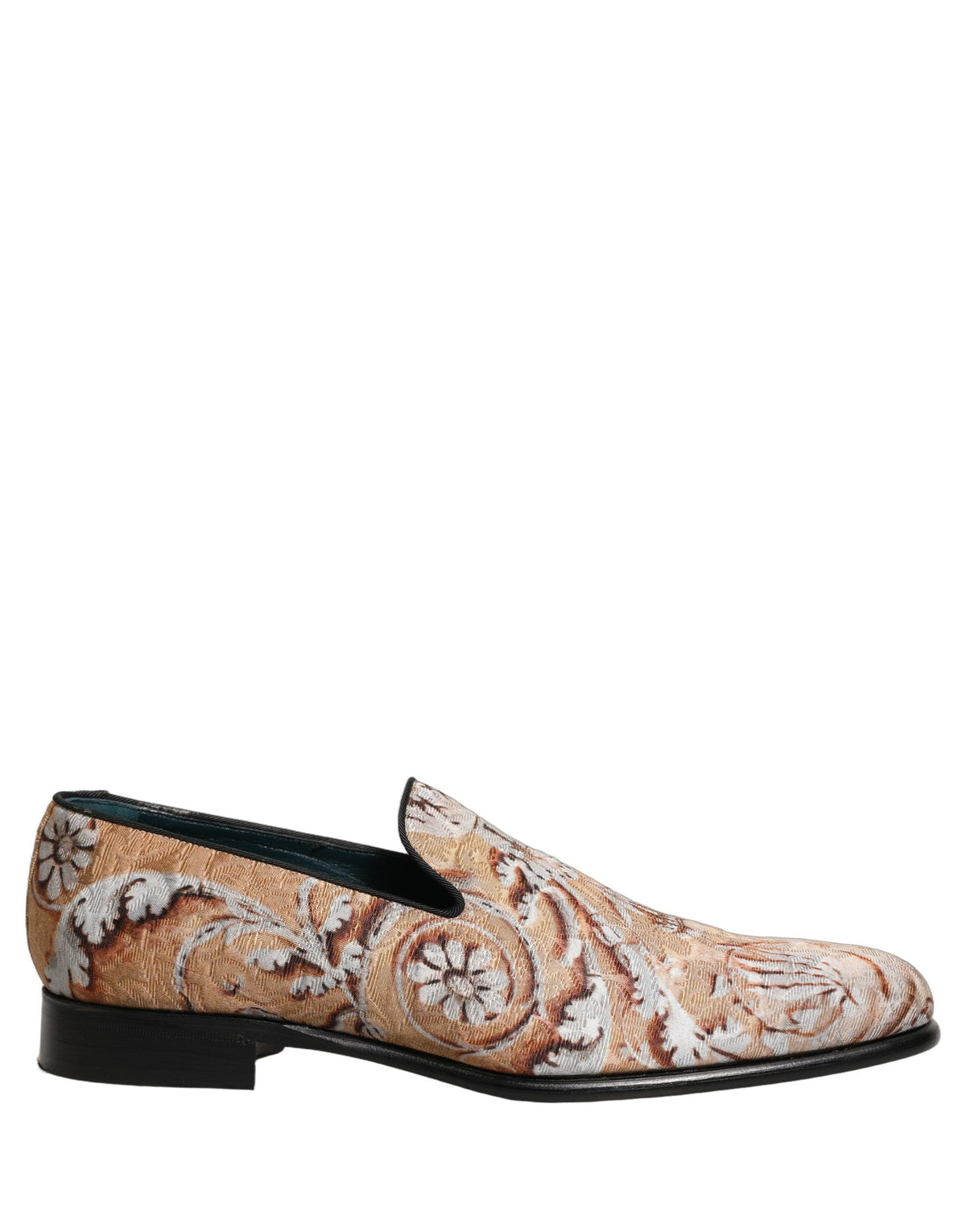Dolce & Gabbana Men's Leather Loafer Slip-On Shoes - Cream Gold Patterned