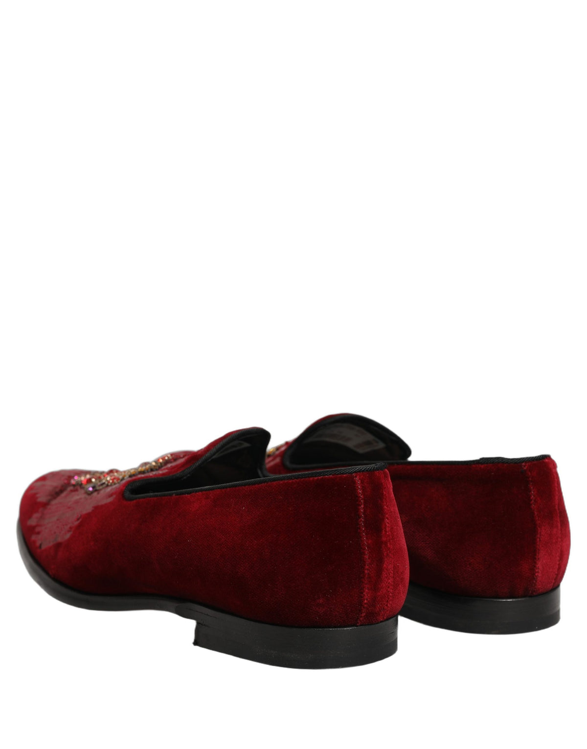 Dolce & Gabbana Men's Leather Plush Velvet & Sequins Loafer Slip-On Slippers Shoes - Bordeaux Maroon