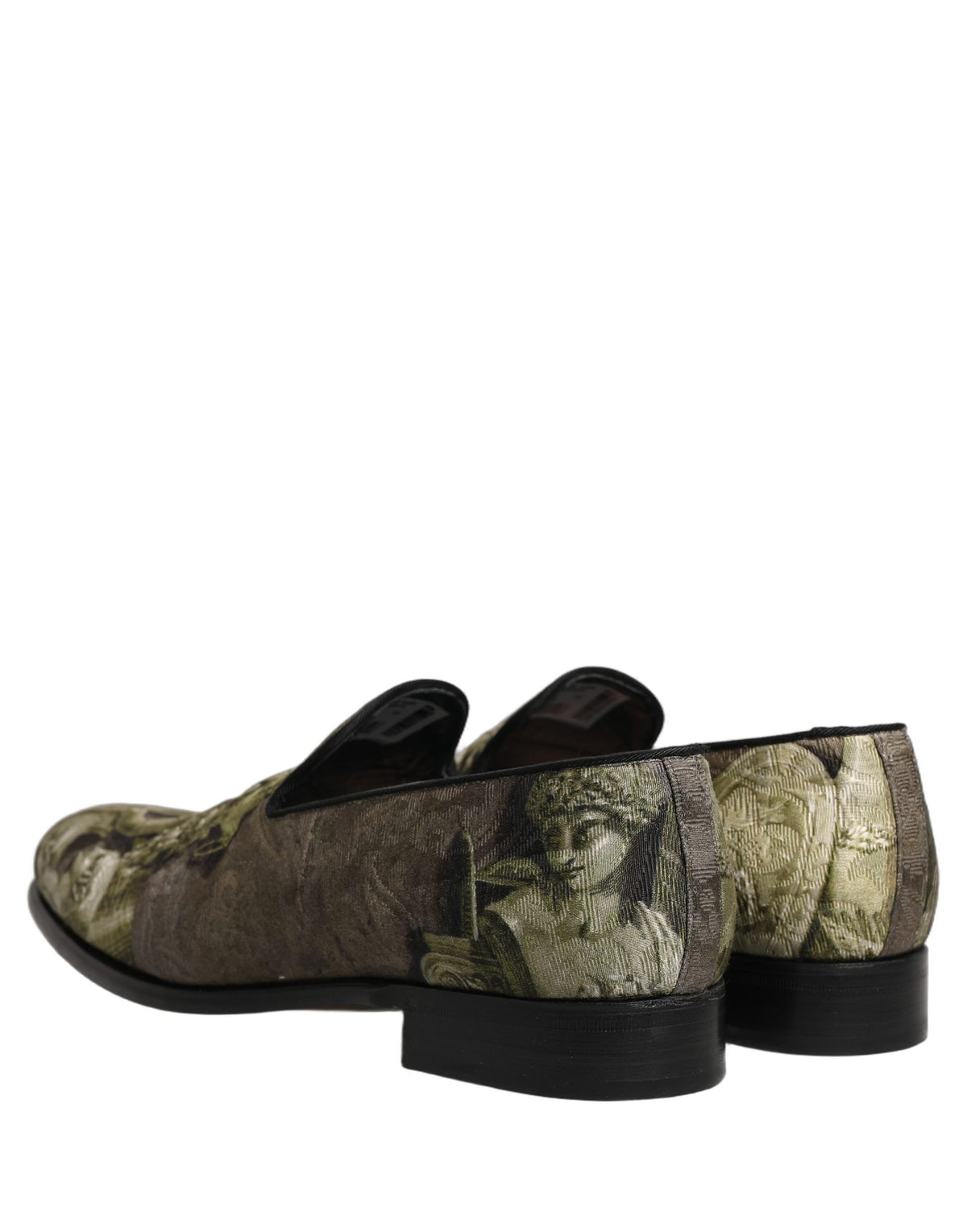 Dolce & Gabbana Men's Leather Loafer Slip-On Shoes - Brown Gray Green Jacquard Print