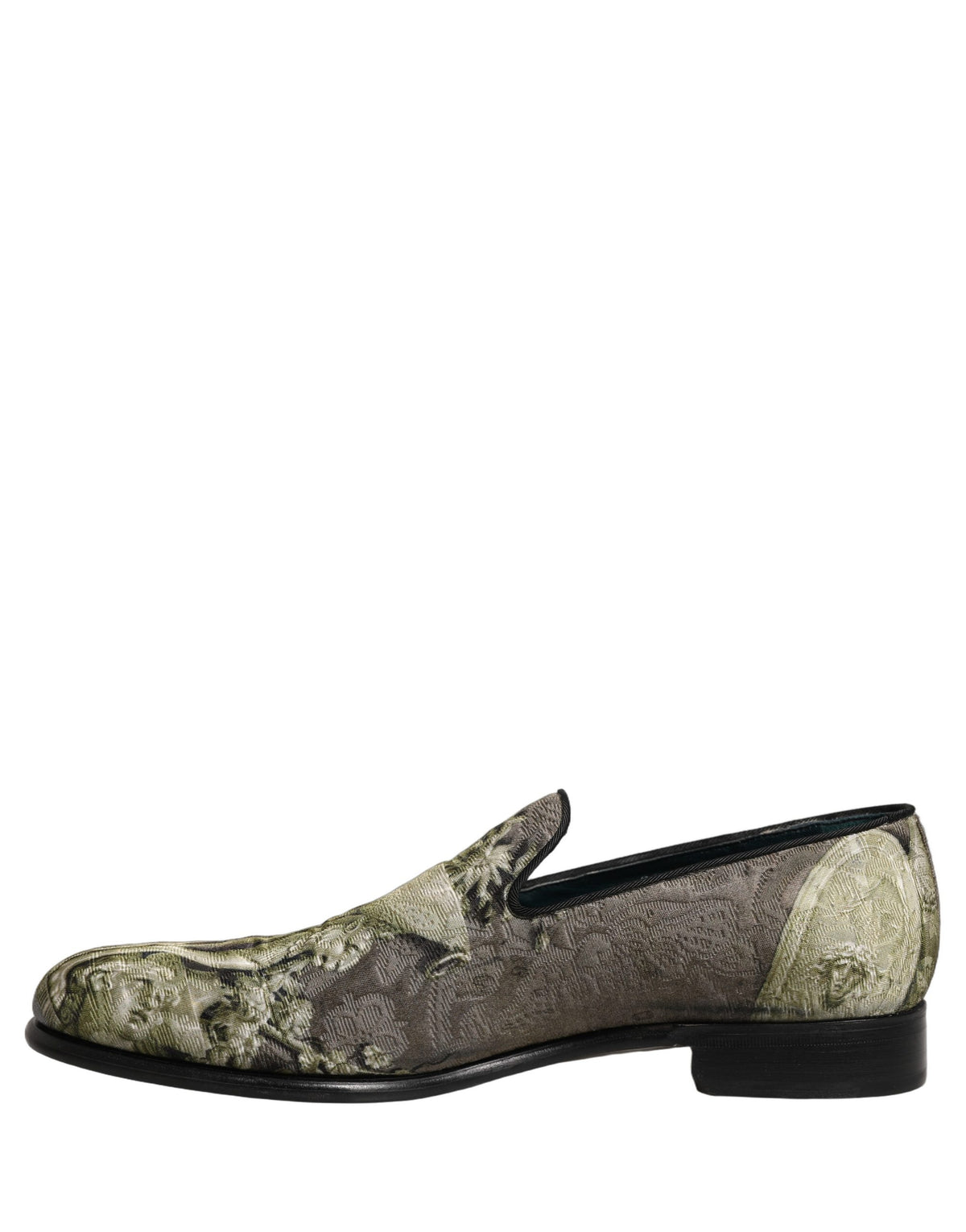 Dolce & Gabbana Men's Leather Loafer Slip-On Shoes - Brown Gray Green Jacquard Print