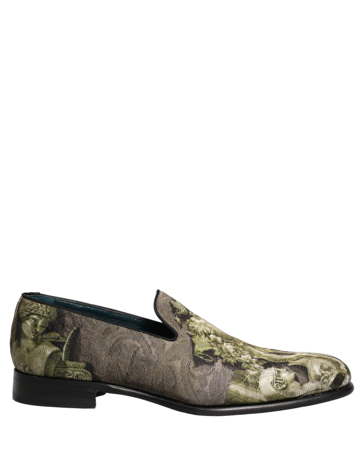 Dolce & Gabbana Men's Leather Loafer Slip-On Shoes - Brown Gray Green Jacquard Print