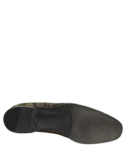 Dolce & Gabbana Men's Leather Loafer Slip-On Shoes - Brown Gray Green Jacquard Print