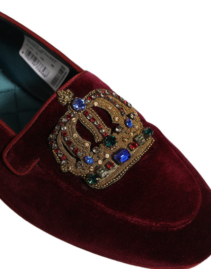 Dolce & Gabbana Men's Leather & Velvet Loafer Slip-On Shoes - Burgundy Gold