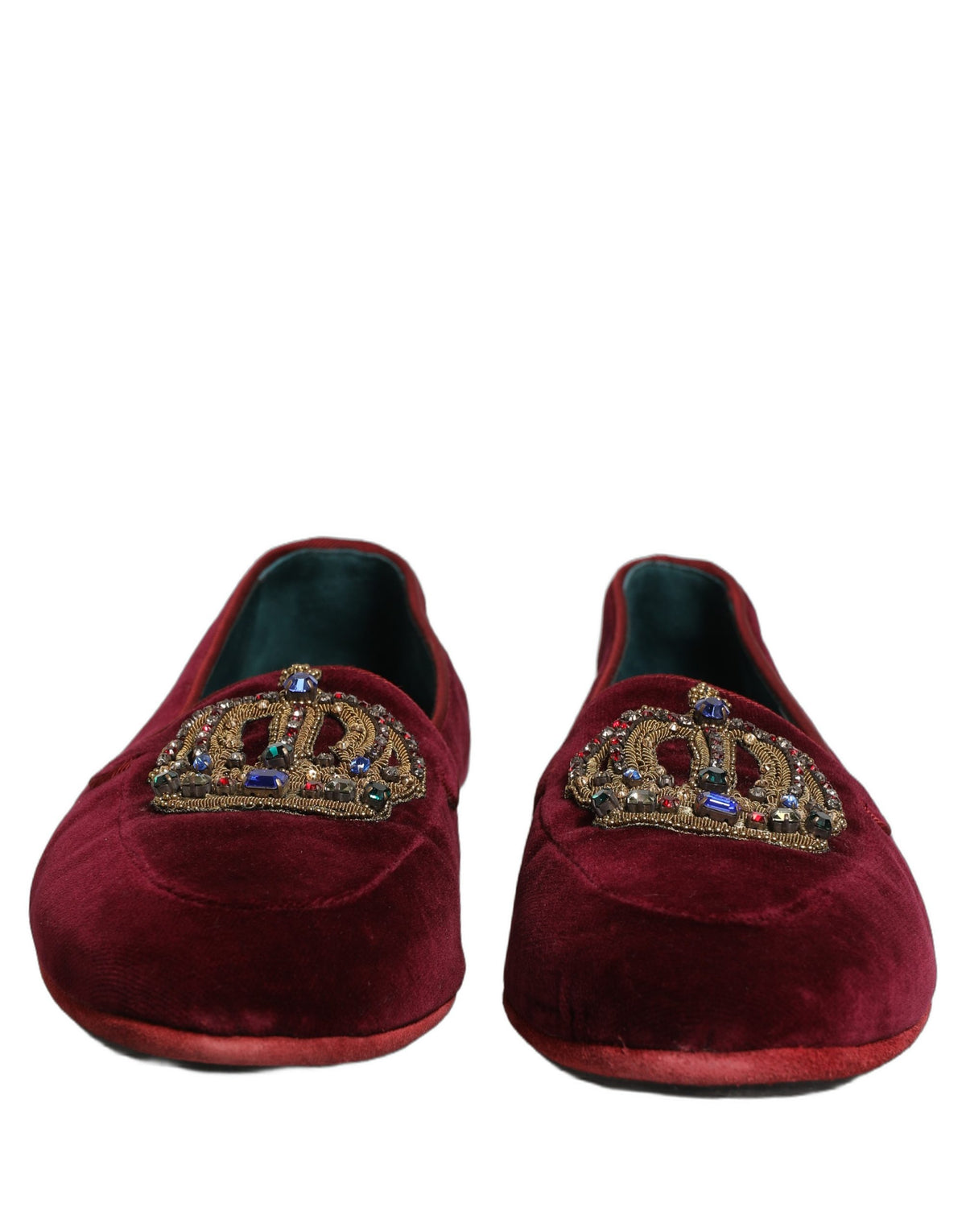 Dolce & Gabbana Men's Leather & Velvet Loafer Slip-On Shoes - Burgundy Gold