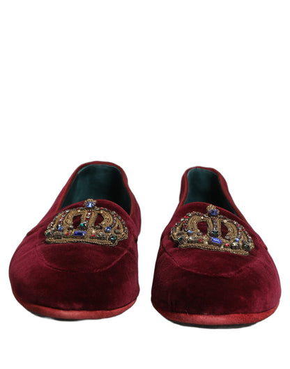 Dolce & Gabbana Men's Leather & Velvet Loafer Slip-On Shoes - Burgundy Gold