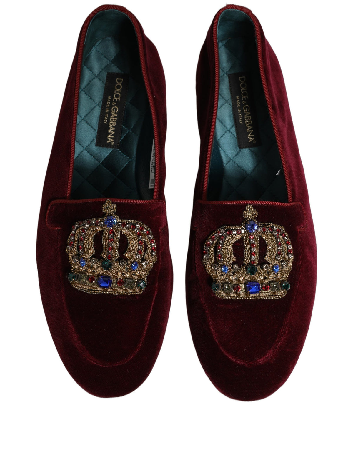 Dolce & Gabbana Men's Leather & Velvet Loafer Slip-On Shoes - Burgundy Gold