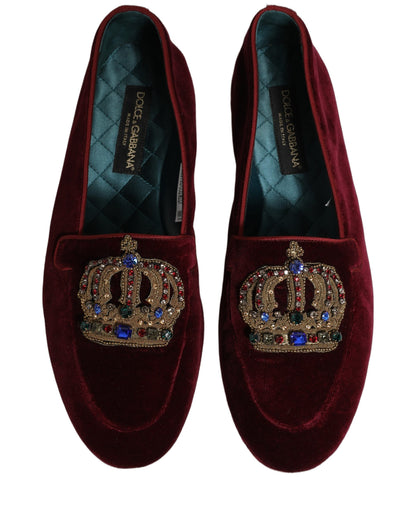 Dolce & Gabbana Men's Leather & Velvet Loafer Slip-On Shoes - Burgundy Gold