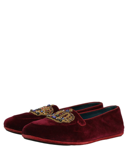 Dolce & Gabbana Men's Leather & Velvet Loafer Slip-On Shoes - Burgundy Gold
