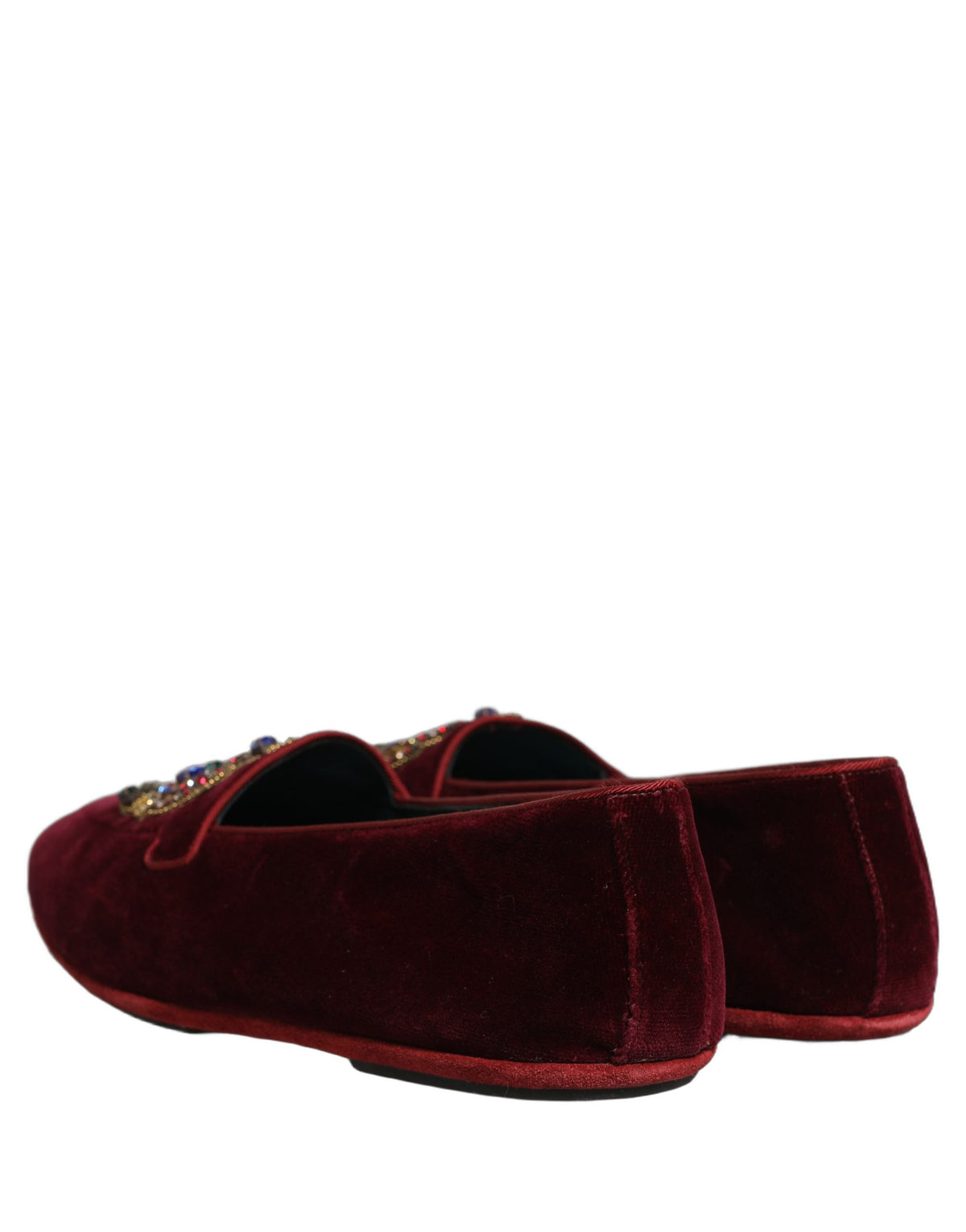 Dolce & Gabbana Men's Leather & Velvet Loafer Slip-On Shoes - Burgundy Gold