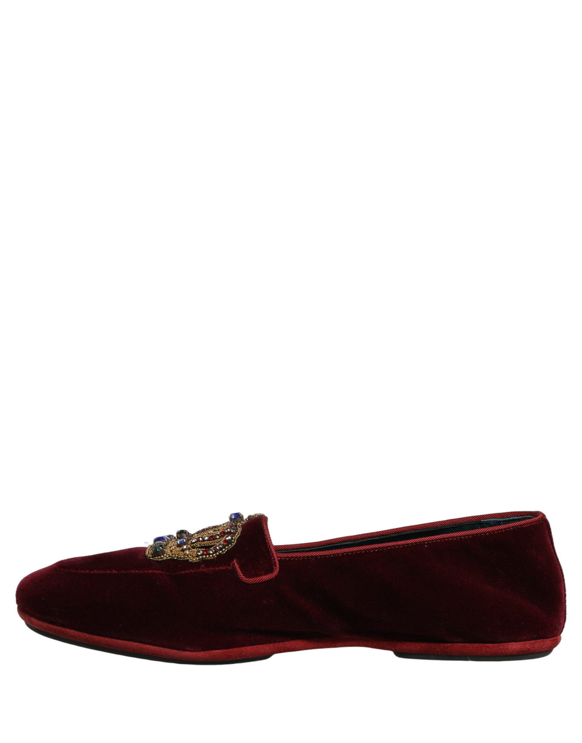 Dolce & Gabbana Men's Leather & Velvet Loafer Slip-On Shoes - Burgundy Gold
