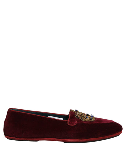 Dolce & Gabbana Men's Leather & Velvet Loafer Slip-On Shoes - Burgundy Gold