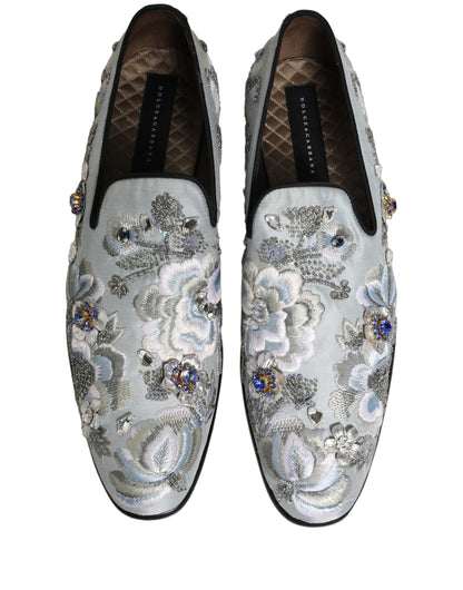 Dolce & Gabbana Men's Leather Loafer Slip-On Shoes - White Floral