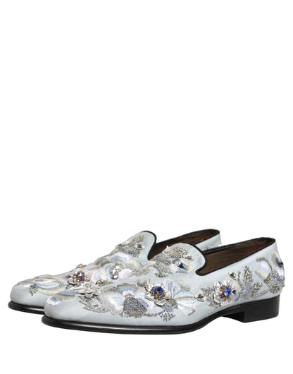 Dolce & Gabbana Men's Leather Loafer Slip-On Shoes - White Floral