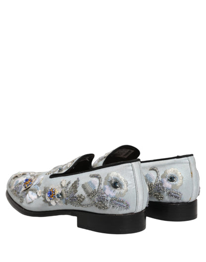 Dolce & Gabbana Men's Leather Loafer Slip-On Shoes - White Floral