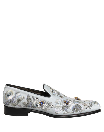 Dolce & Gabbana Men's Leather Loafer Slip-On Shoes - White Floral