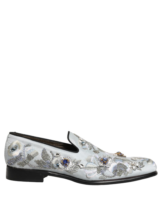 Dolce & Gabbana Men's Leather Loafer Slip-On Shoes - White Floral