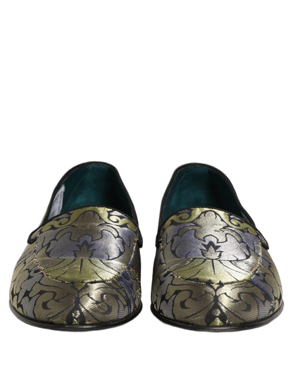 Dolce & Gabbana Men's Leather Loafer Slip-On Shoes - Multicolor Patterned Floral Jacquard