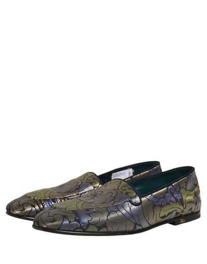 Dolce & Gabbana Men's Leather Loafer Slip-On Shoes - Multicolor Patterned Floral Jacquard