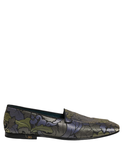 Dolce & Gabbana Men's Leather Loafer Slip-On Shoes - Multicolor Patterned Floral Jacquard