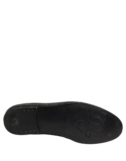 Dolce & Gabbana Men's Leather & Crystal Loafer Slip-On Shoes - Black