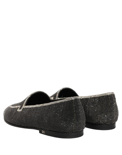 Dolce & Gabbana Men's Leather & Crystal Loafer Slip-On Shoes - Black