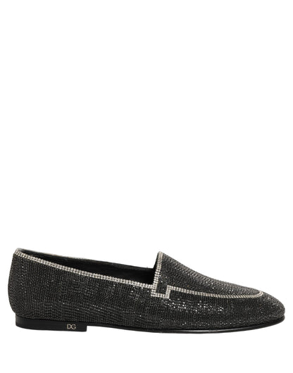 Dolce & Gabbana Men's Leather & Crystal Loafer Slip-On Shoes - Black