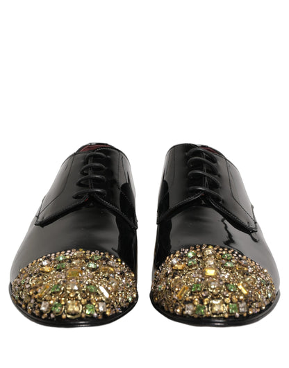 Dolce & Gabbana 501 Men's Leather & Crystal Derby Lace-Up Shoes - Black