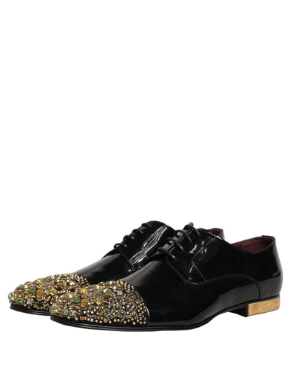 Dolce & Gabbana 501 Men's Leather & Crystal Derby Lace-Up Shoes - Black