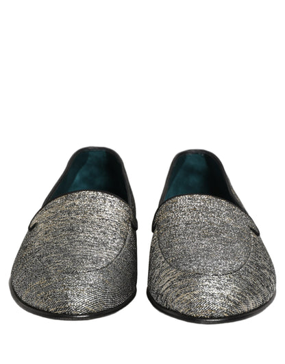 Dolce & Gabbana Men's Leather & Lurex Loafer Slip-On Shoes - Gray