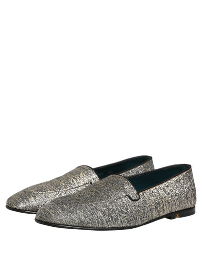 Dolce & Gabbana Men's Leather & Lurex Loafer Slip-On Shoes - Gray