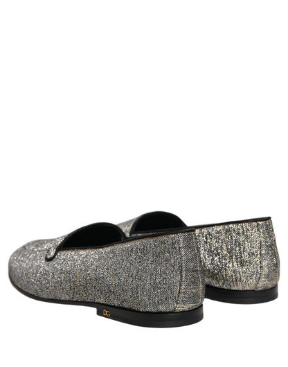 Dolce & Gabbana Men's Leather & Lurex Loafer Slip-On Shoes - Gray