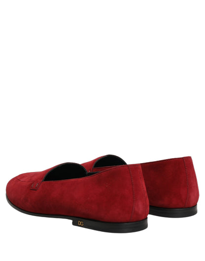 Dolce & Gabbana Men's Suede Leather Low-Heel Loafer Slip-On Shoes - Red