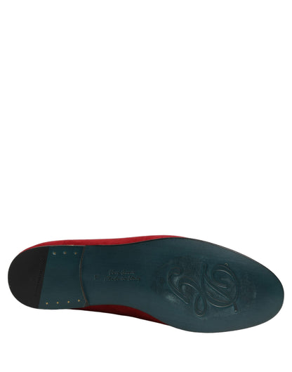 Dolce & Gabbana Men's Suede Leather Low-Heel Loafer Slip-On Shoes - Red