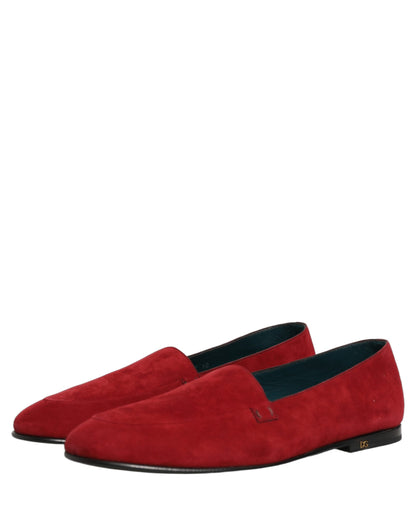 Dolce & Gabbana Men's Suede Leather Low-Heel Loafer Slip-On Shoes - Red