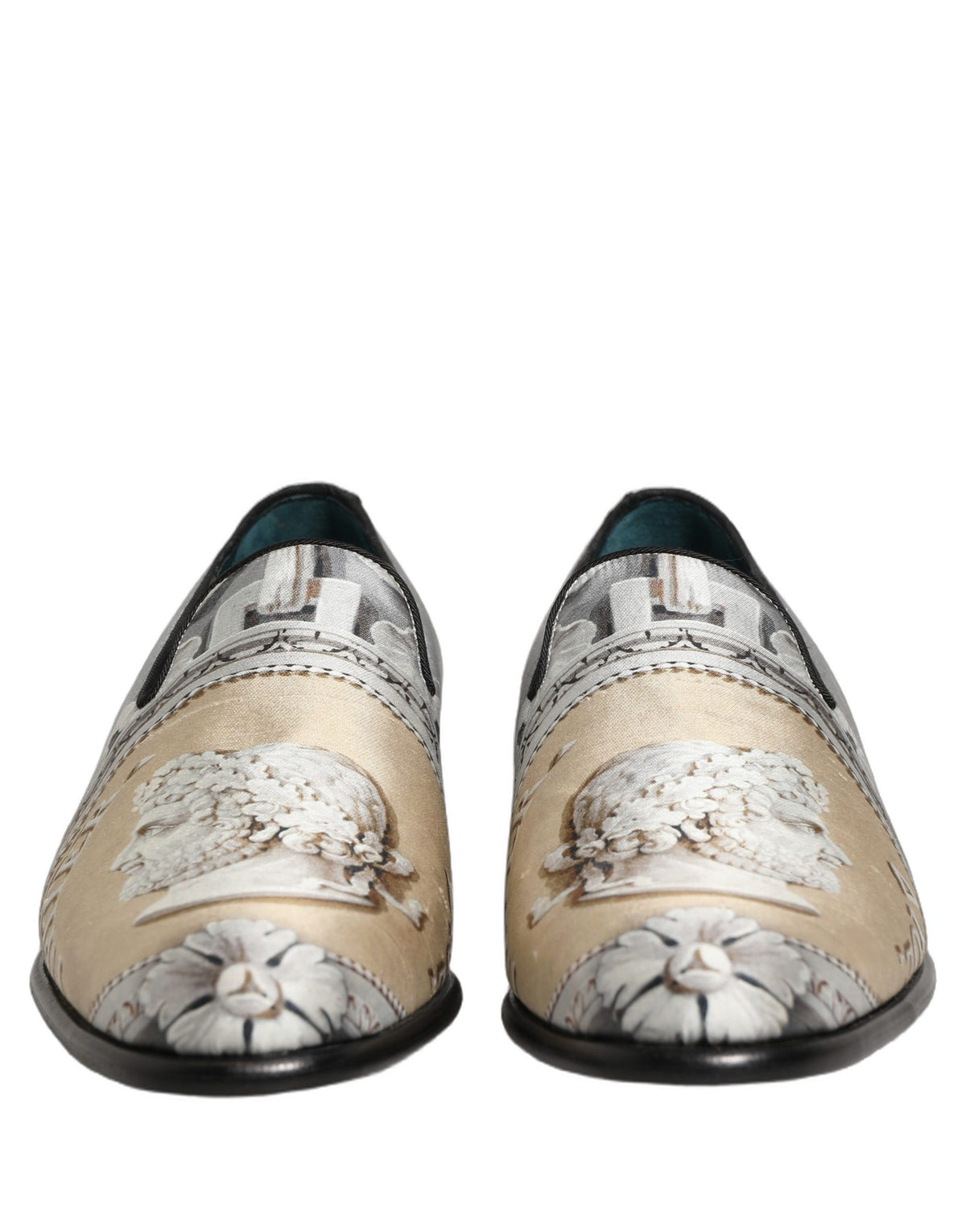 Dolce & Gabbana Men's Leather Loafer Slip-On Shoes - Beige Gray Multicolor Signature