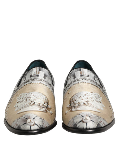 Dolce & Gabbana Men's Leather Loafer Slip-On Shoes - Beige Gray Multicolor Signature