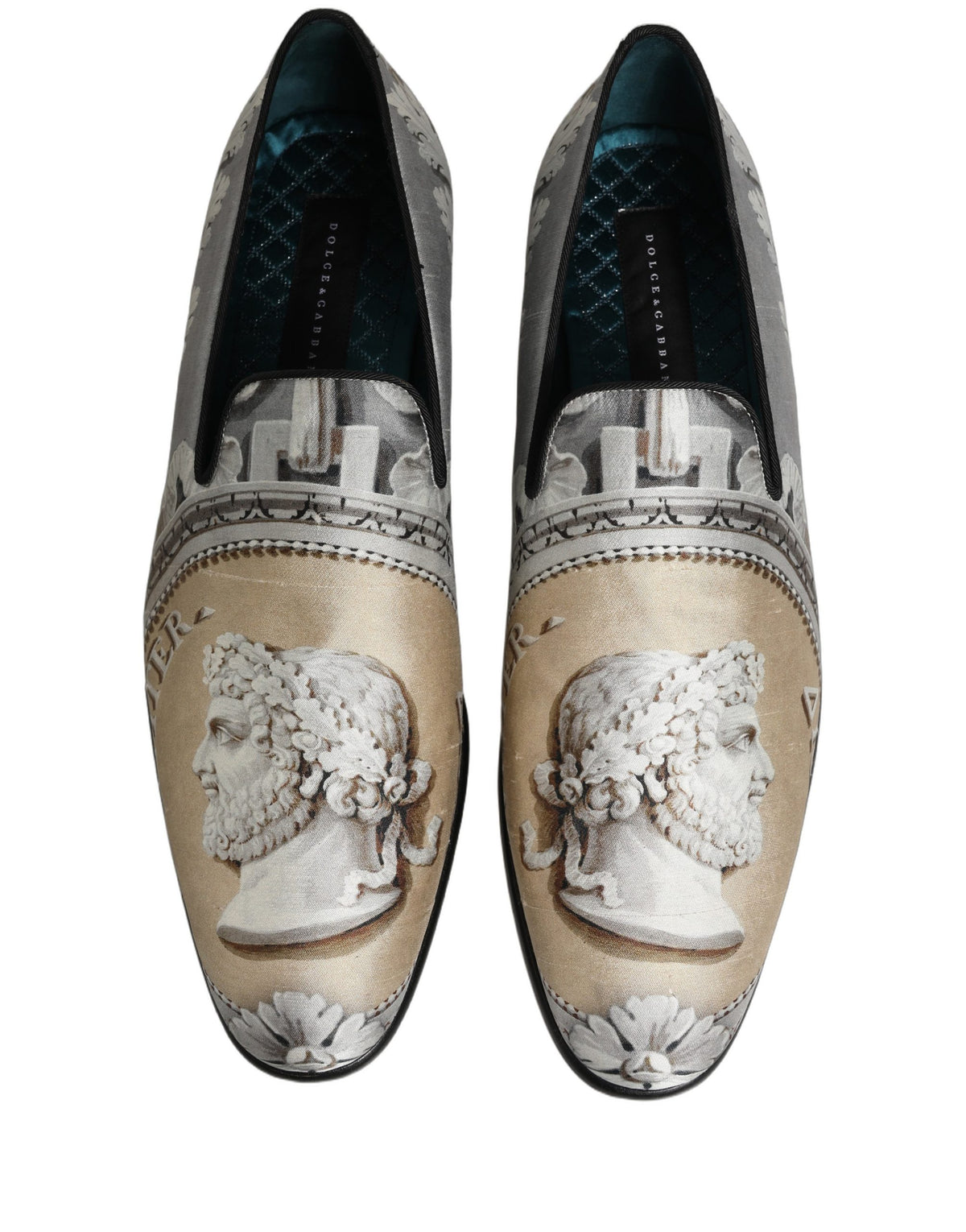Dolce & Gabbana Men's Leather Loafer Slip-On Shoes - Beige Gray Multicolor Signature